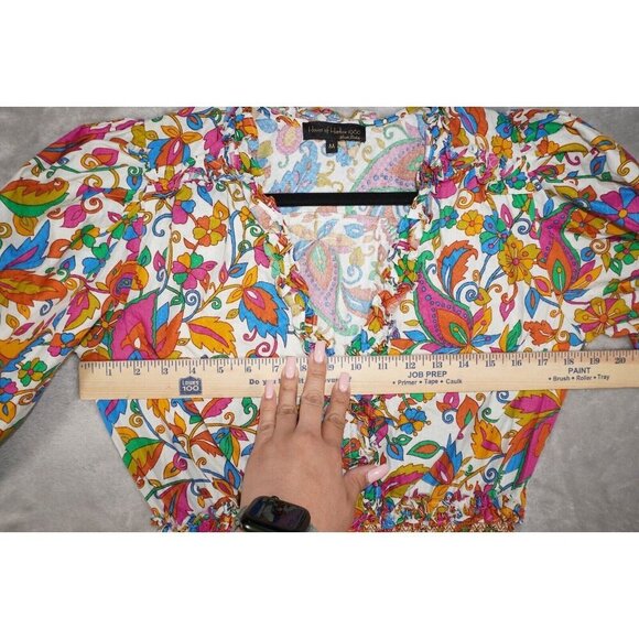 House of Harlow 1960 Nicole Richie Boho Paisley Mini Dress Medium Colorful Puff - Picture 9 of 16